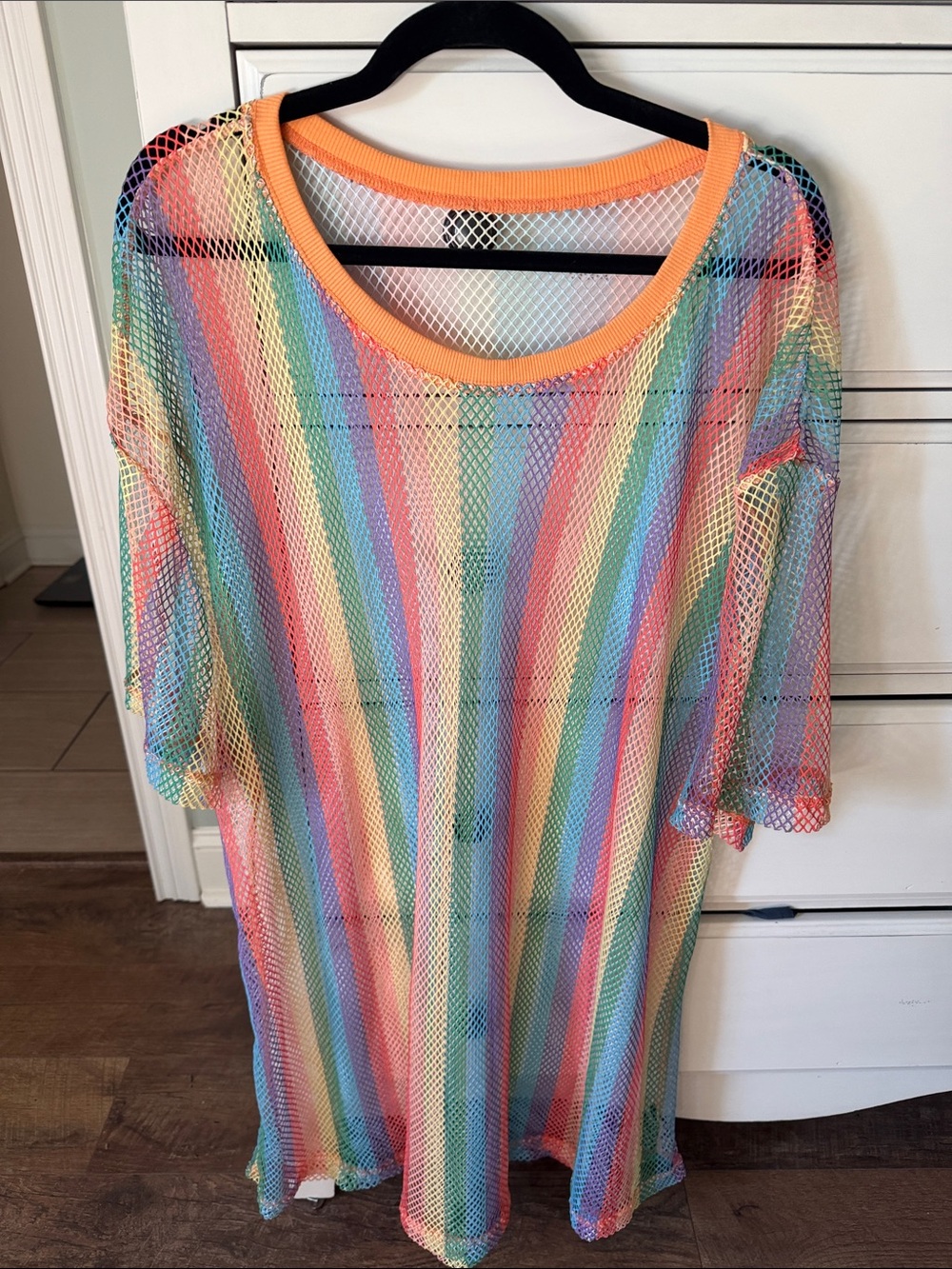 Women’s Rainbow Stripe Mesh Swim Cover-Up - Multicolor
